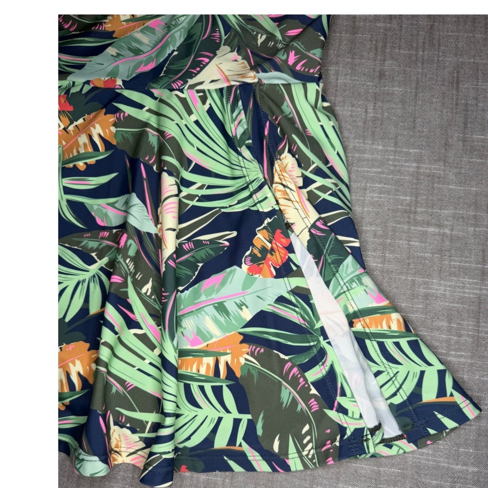 Shore Shapes Tropical Palm Print Swim Dress One Piece Swimsuit Navy Green 10 - Picture 3 of 11